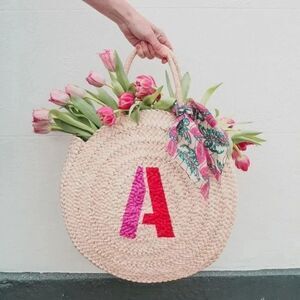 Anthropologie Maud Fourier G Monogram Straw Tote NWOT